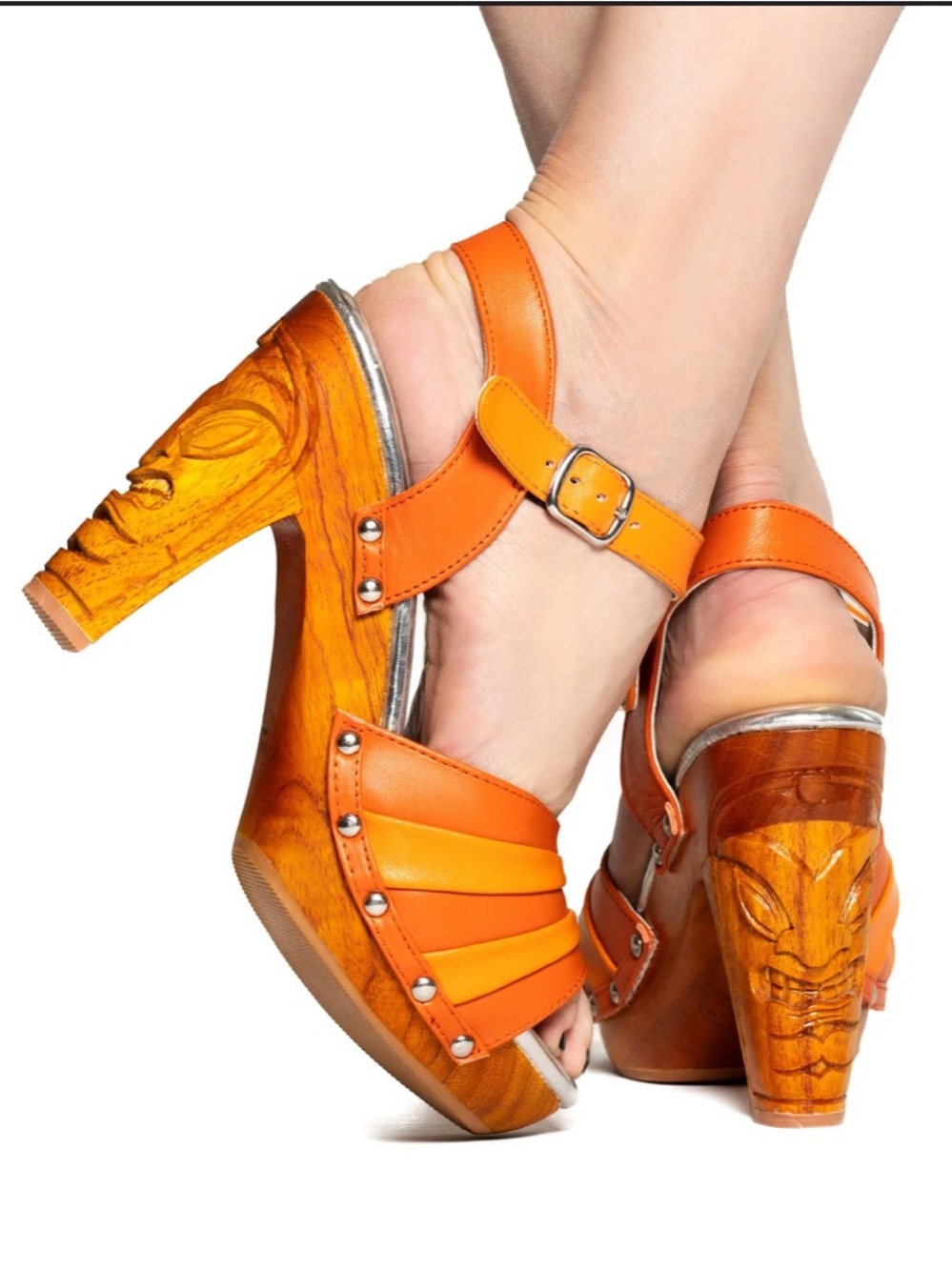 RARE New Lucky Lou Orange Rockin Tiki Heels 11